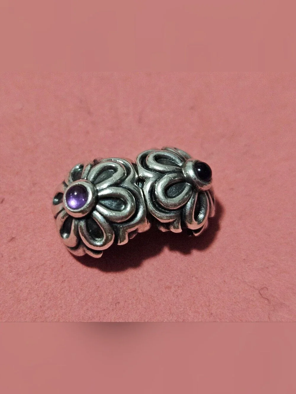 Psndora Retired Sterling Silver Flower Clip Charm with Amethyst Center - Purple